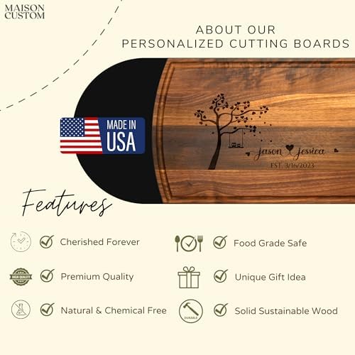 Handmade in USA - Wood Personalized Cutting Board - Unique Wedding