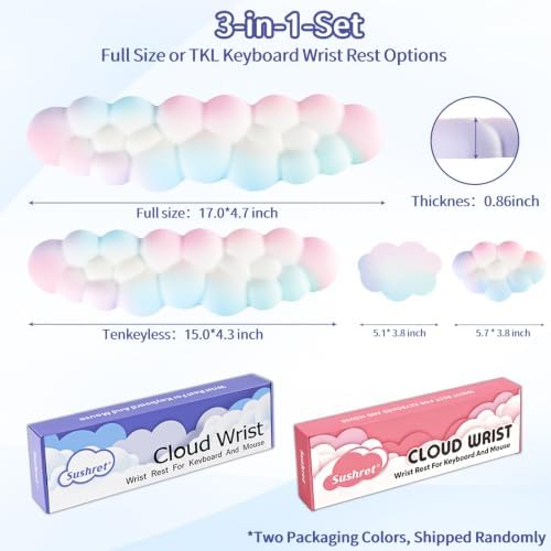 Sushret Cloud Wrist Rest Keyboard, Cloud Keyboard Wrist Pad Set with