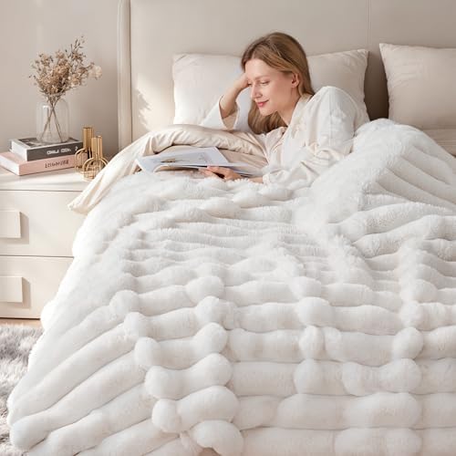 VFROO Luxury 850GSM Faux Rabbit Fur Reversible Throw Blanket Super