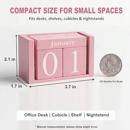 MICKYU Pink Wooden Perpetual Block Calendar