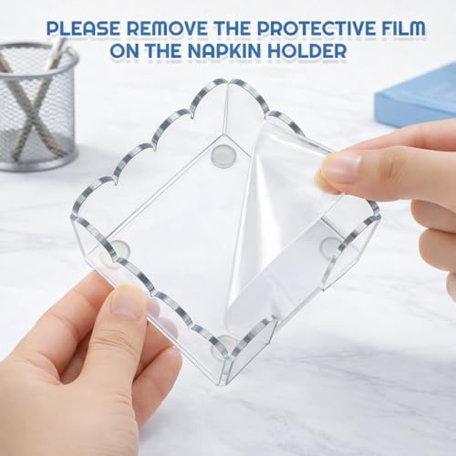 3x3 Inch Scalloped Acrylic Sticky Note Holder, Clear Cute Post It Note