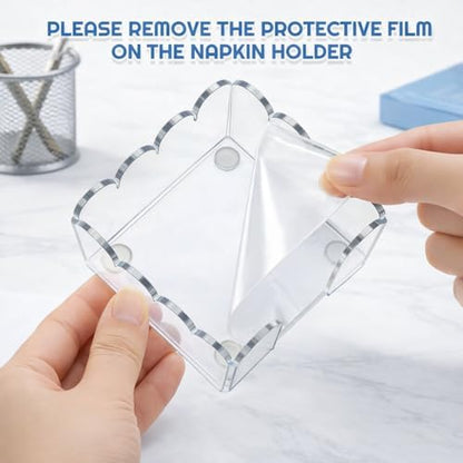 3x3 Inch Scalloped Acrylic Sticky Note Holder, Clear Cute Post It Note