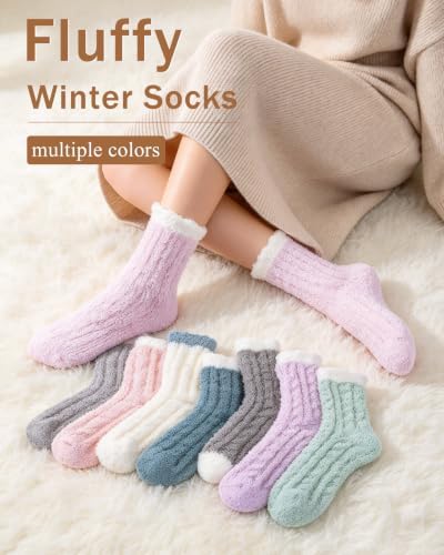 Chalier 7 Pairs Fuzzy Socks for Women, Winter Cozy Fluffy Socks