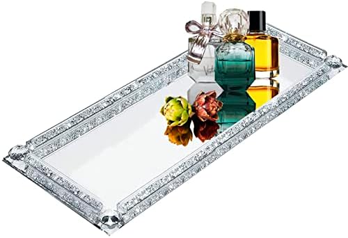 Crystal Glass Tray, 11.7"x5.9" Silver Rectangular Perfume Tray