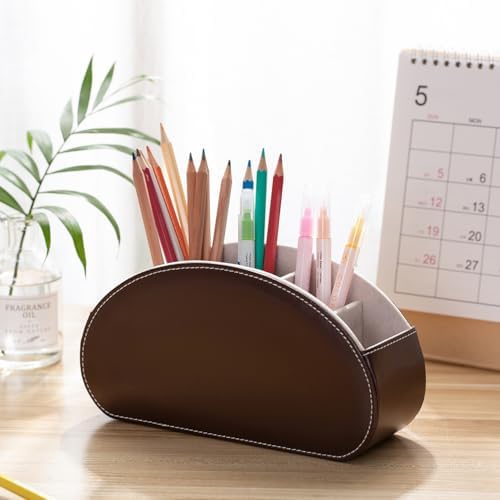 Remote Control Holders Organizer Box with 5 Compartment PU Leather
