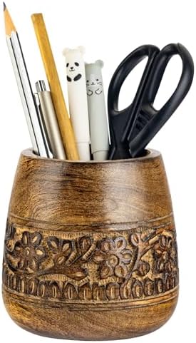 Mie Creations Rustic Pencil Holder, Wooden Pen Stand, Table Desk