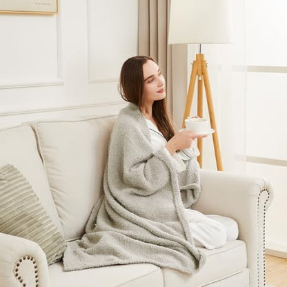 CYMULA Knit Throw Blanket for Couch Light Grey - Super Soft