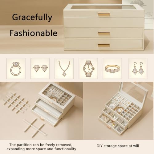 ZPROW Jewelry Box Organizer for Women with Glass Lid, 3-Layer Jewelry