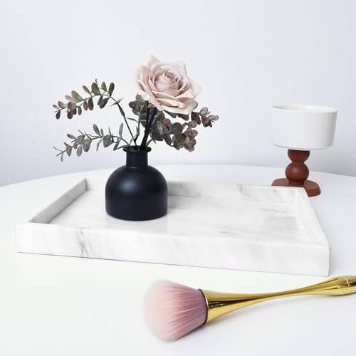 Yew & Tulip Natural Marble Vanity Tray, Nature White Marble with Spots