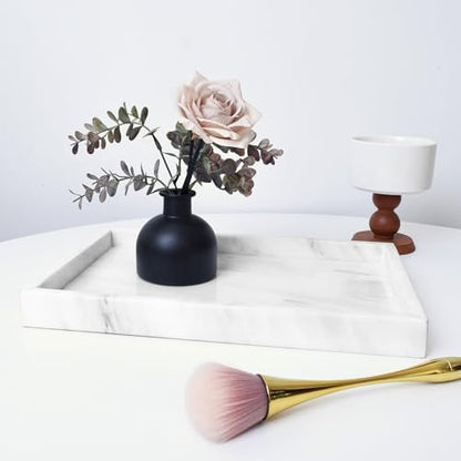 Yew & Tulip Natural Marble Vanity Tray, Nature White Marble with Spots
