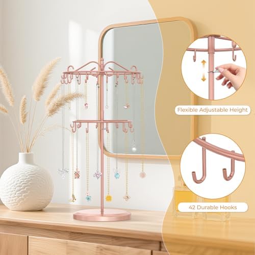 EsLuker.ly Necklace Holder Organizer Rotating Display Stand, 2 Tier