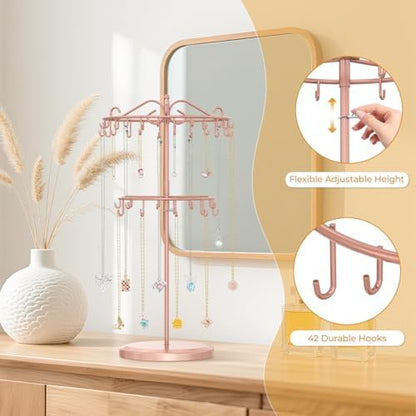 EsLuker.ly Necklace Holder Organizer Rotating Display Stand, 2 Tier