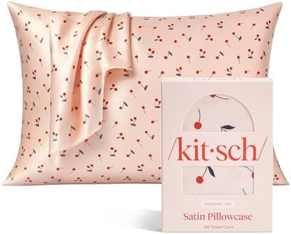 Kitsch Satin Pillowcase with Zipper - Standard Size, Cherry Print