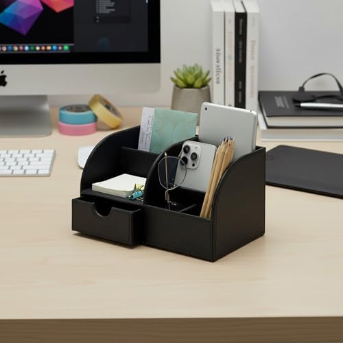 UnionBasic Desk Organizer - Multifunctional Leather Desktop Pen Holder