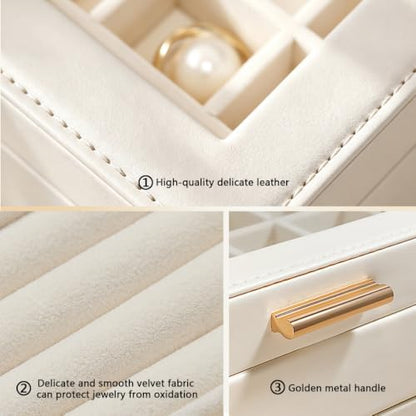 ZPROW Jewelry Box Organizer for Women with Glass Lid, 3-Layer Jewelry