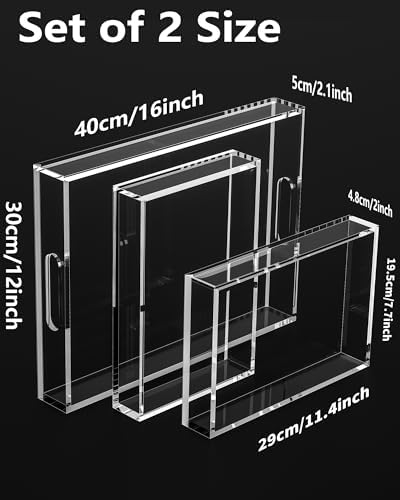 Acrylic Serving Tray Set of 3-16x12 & 7.7x11.4 Inch Clear Luxury Trays