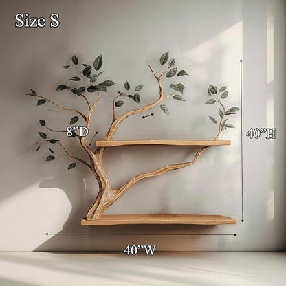 Walnut Floating Shelves Wall Mounted, Handmade Tree Branch Bookshelf
