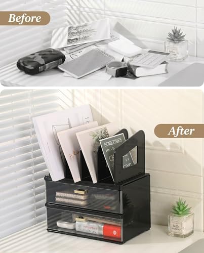LALOBLUE Acrylic Desk Organizer with Drawer and Vertical File Holder