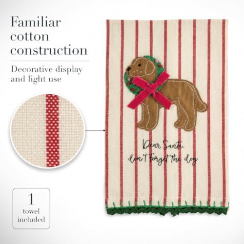 Mud Pie Dear Santa Embroider Dog Decorative Bar Towel, Decorative