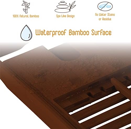 Bamboo Bathtub Caddy Tray - Expandable Waterproof Spa Bath Tray with