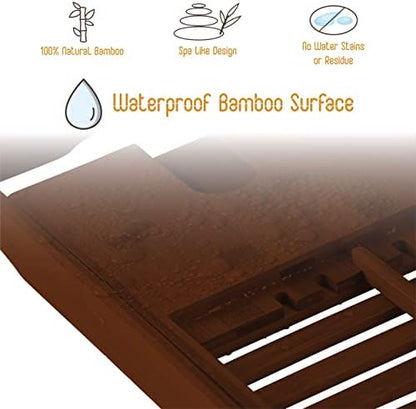 Bamboo Bathtub Caddy Tray - Expandable Waterproof Spa Bath Tray with