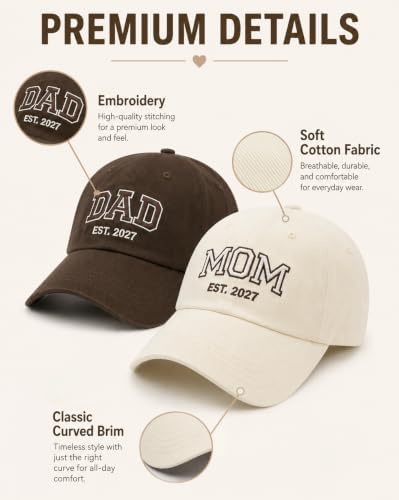 Waldeal Mom and Dad Est 2027 Hats, New Parents Gifts, Matching