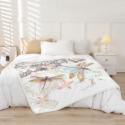 Feelyou Dragonfly Fleece Sherpa Throw Blanket Soft Cozy Fluffy