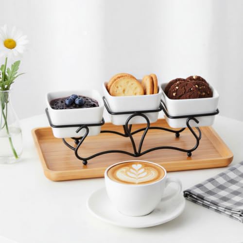 Eorbow 10 OZ Square Bowl Chip & Dip Serving Set, 3 Pieces Ceramic