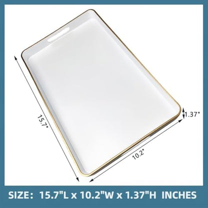 White Decorative Tray, Rectangular Serving Trays with Handles,Ottoman