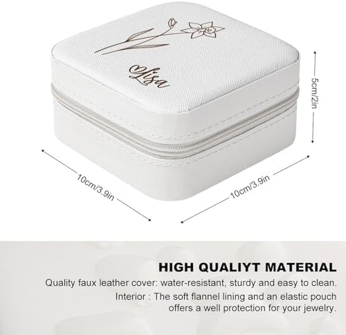 Ships Next Day, Custom Travel Jewelry Box with Name Birth Flower