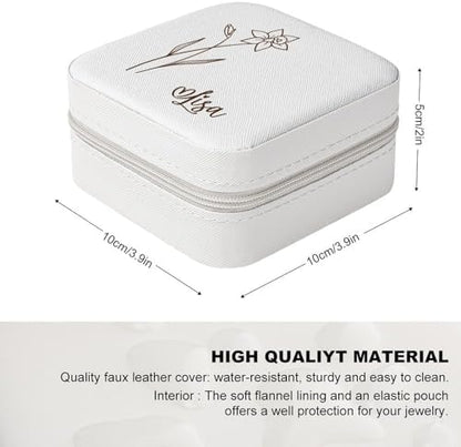 Ships Next Day, Custom Travel Jewelry Box with Name Birth Flower