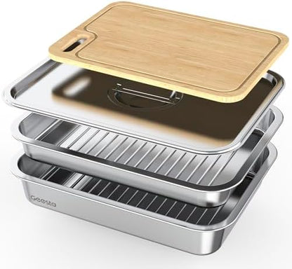Geesta Grilling Prep and Serve Tays, Stainless Steel Large Capacity