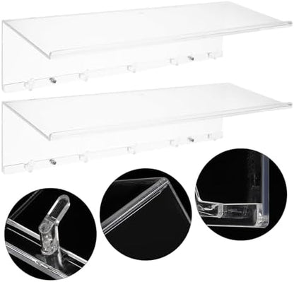Tofficu Acrylic Wall Shelf with Hooks Narrow Floating Display Rack