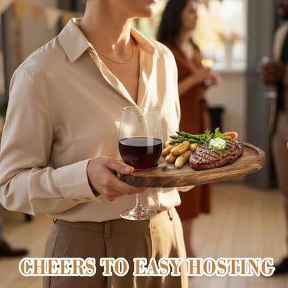SiliFine 6 Pcs Wine Appetizer Plates with Wine Glass Holder, Oval