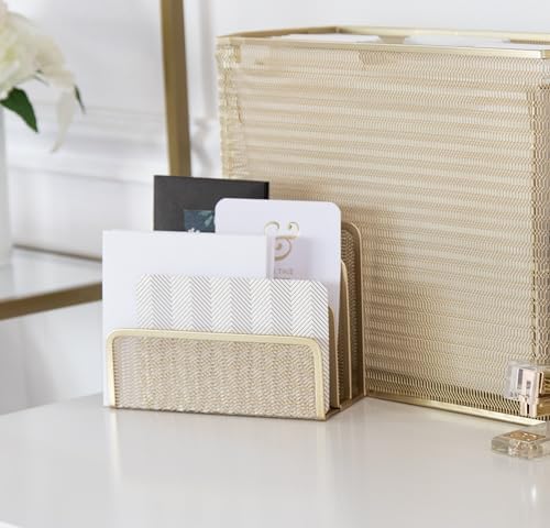 BLU MONACO | Gold Metal Mesh Mail Sorter Organizer Countertop | Paper