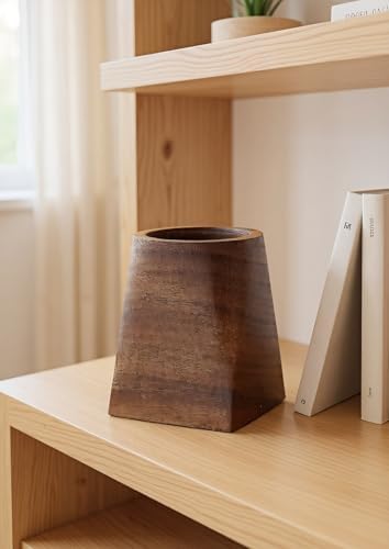 Wood Pen Holder for Desk, Black Walnut Pencil Cup Organizer Stand