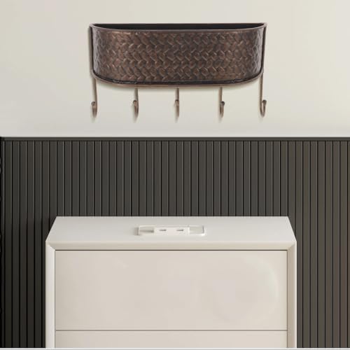 Ipetboom Wall Mounted Key and Mail Organizer Basket, Iron Coffee