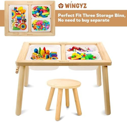 WINGYZ Sensory Table and 2 Chairs Set, Toddler Table with 3 Storage