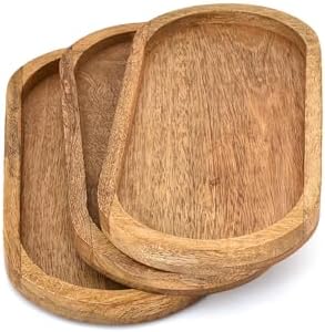 Platters Mango Wood Natural Wood Serving Platters Set with Lip Oval