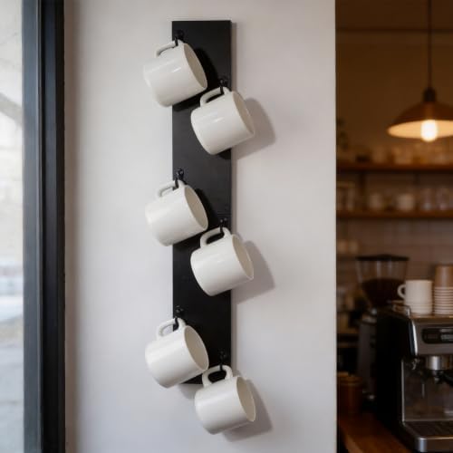 Black Wooden Cup Wall Hanger Organizer Mounted Rack Coffee Station