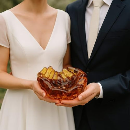 KIZIMA Baltic Amber Hands of Love Bowl, Handmade Ring Holder, Wedding