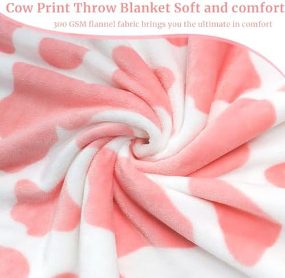 Pink Cow Throw Blanket Gifts for Women Girls Teen, Soft Plush Fleece