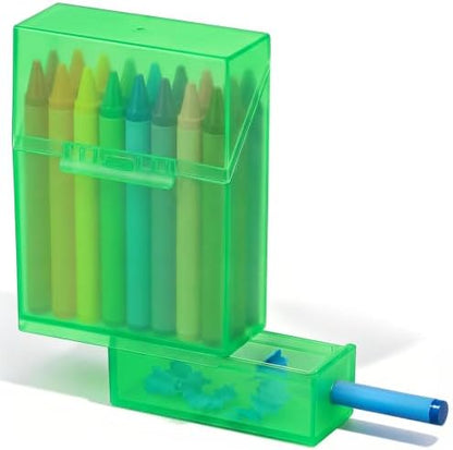 Clabby 1 Pcs 2 in 1 Plastic Crayon Box with Sharpener Holds 24, Green