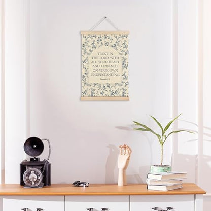 MKIJUHB Vintage Blue Floral Christian Scripture Wall Art Decor, Trust
