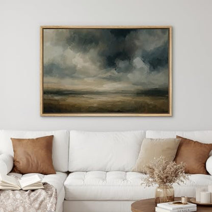 SIGNWIN Framed Canvas Print Wall Art Moody Sky Over Open Field