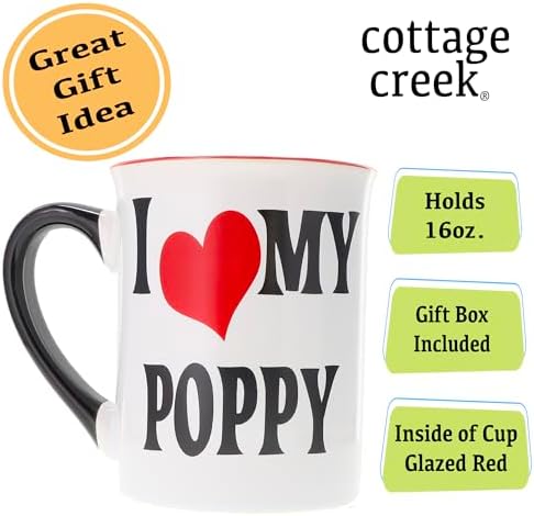 Cottage Creek I Love My Poppy Mug, 16oz Coffee Cup, Poppy Grandpa