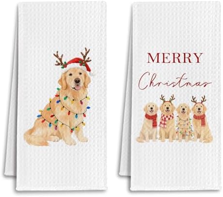 Golden Retriever Christmas Kitchen Towels, Gifts for Golden Retriever