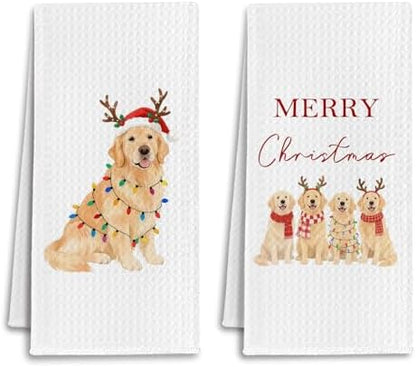 Golden Retriever Christmas Kitchen Towels, Gifts for Golden Retriever