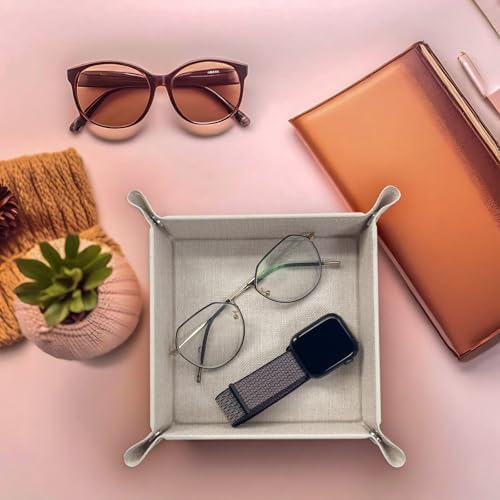 UnionBasic Faux Leather Valet Tray, Jewelry Catchall Tray, Beige