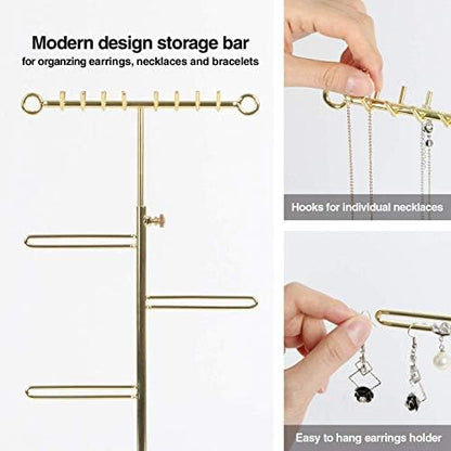J JACKCUBE DESIGN Jewelry Tree Organizer Stand Adjustable Gold Metal